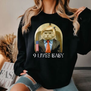 Funny Retro Groovy Cat Trump 9 Lives Baby Shirt