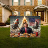 Donald Trump Eating McDonalds with Rockets and Nuclear Warheads Launching Yard Sign