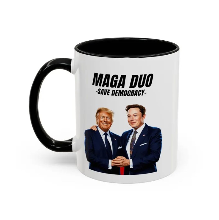 Elon Musk & Trump Mug ,Dark MAGA, Save Democracy
