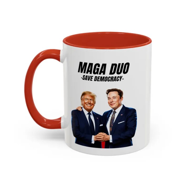 Elon Musk & Trump Mug ,Dark MAGA, Save Democracy