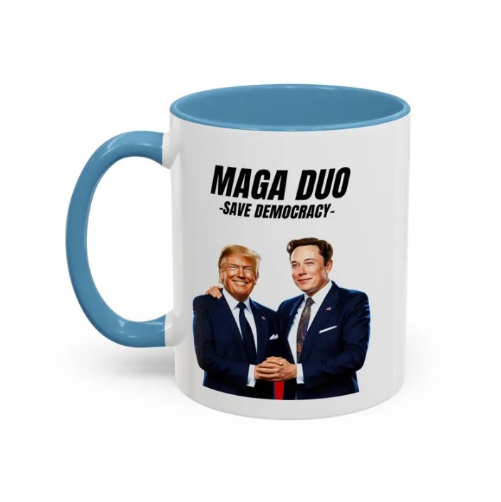 Elon Musk & Trump Mug ,Dark MAGA, Save Democracy