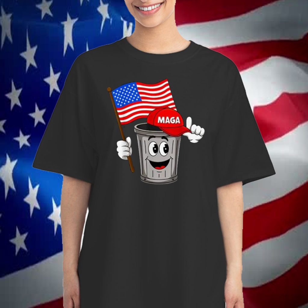 Funny Trump MAGA Garbage Cartoon Character American Flag T-Shirt