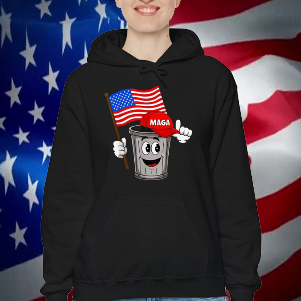 Funny Trump MAGA Garbage Cartoon Character American Flag T-Shirt