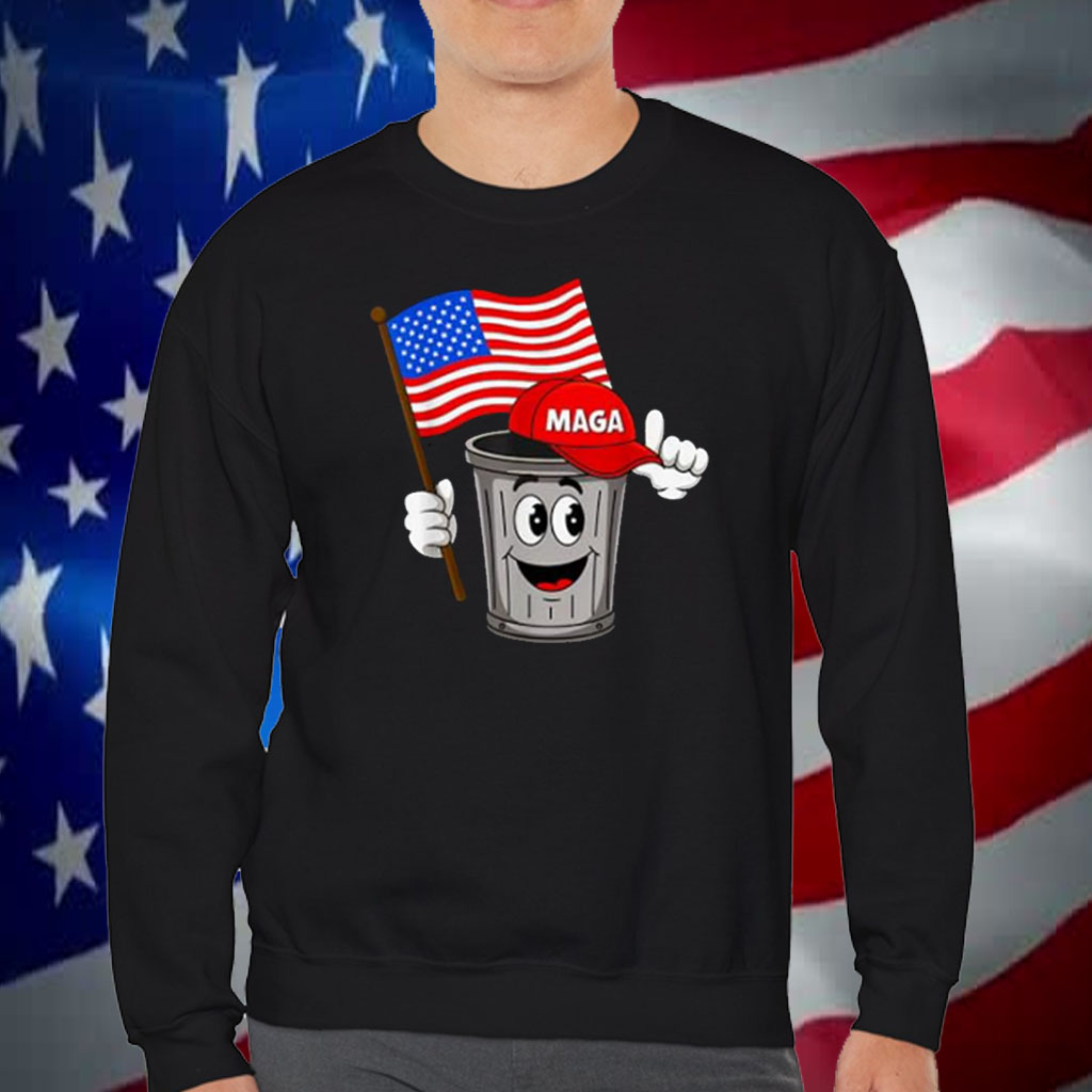 Funny Trump MAGA Garbage Cartoon Character American Flag T-Shirt