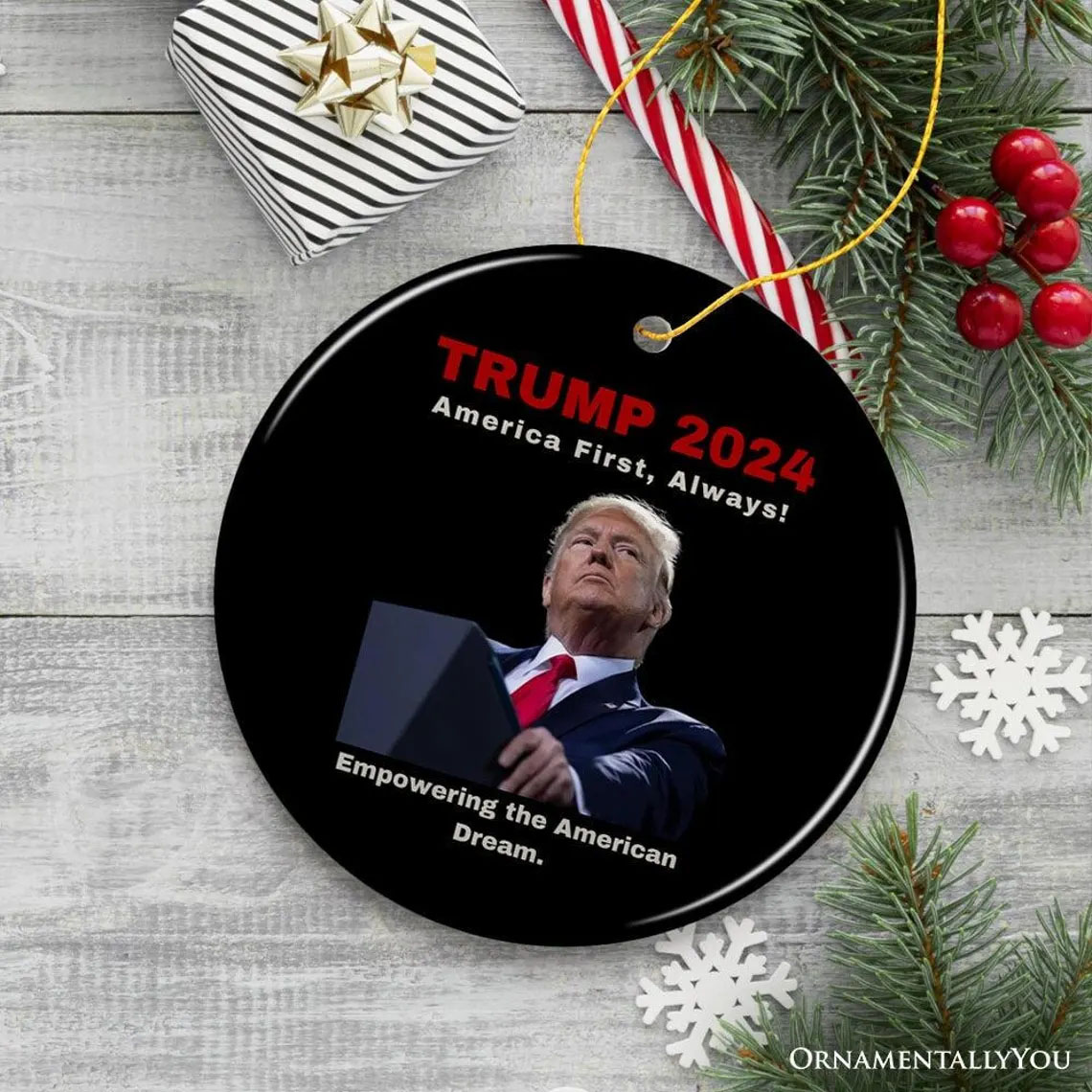 Donald Trump Empowering The American Dream Ornament, Resolute Campaign 2024 Gift and Decor