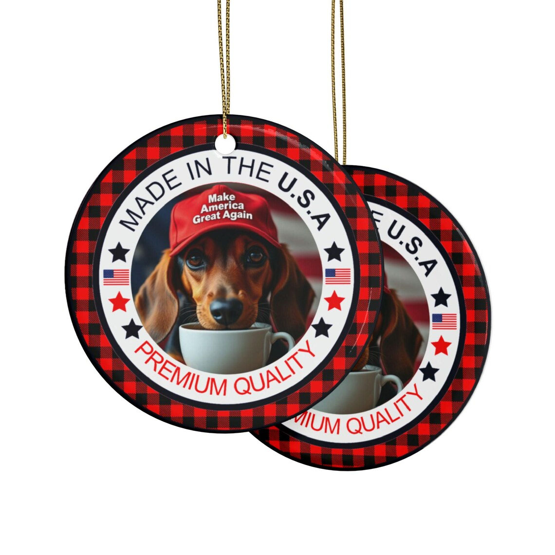 MAGA Dog Dachshund for Trump Christmas Ceramic Ornament