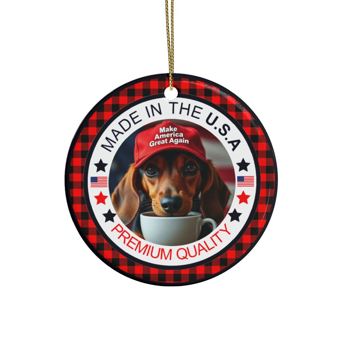 MAGA Dog Dachshund for Trump Christmas Ceramic Ornament