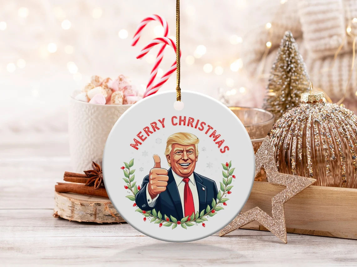 Trump 2024 Christmas Ornament, Merry Xmas Tree Decoration, Holiday Gift, Festive Home Decor, Trump Supporter Gift, Patriotic Christmas