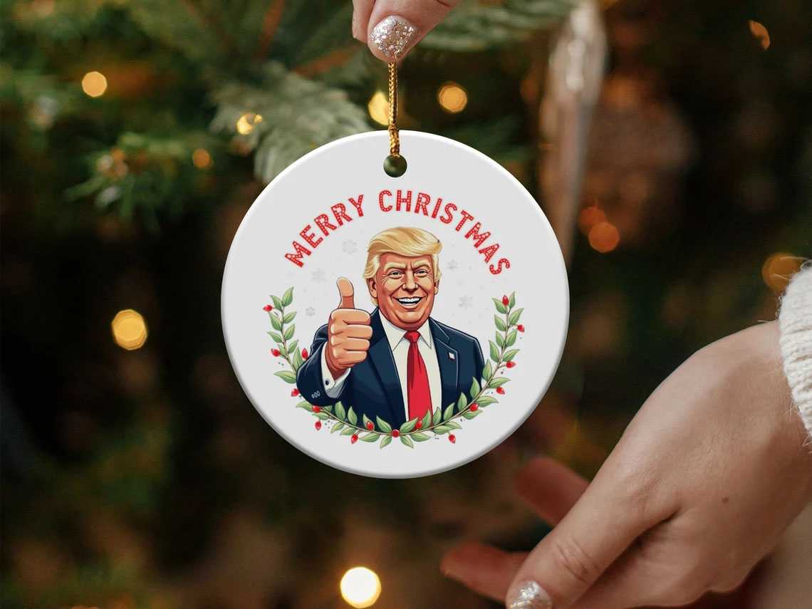 Trump 2024 Christmas Ornament, Merry Xmas Tree Decoration, Holiday Gift, Festive Home Decor, Trump Supporter Gift, Patriotic Christmas