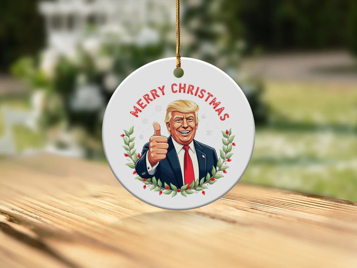 Trump 2024 Christmas Ornament, Merry Xmas Tree Decoration, Holiday Gift, Festive Home Decor, Trump Supporter Gift, Patriotic Christmas
