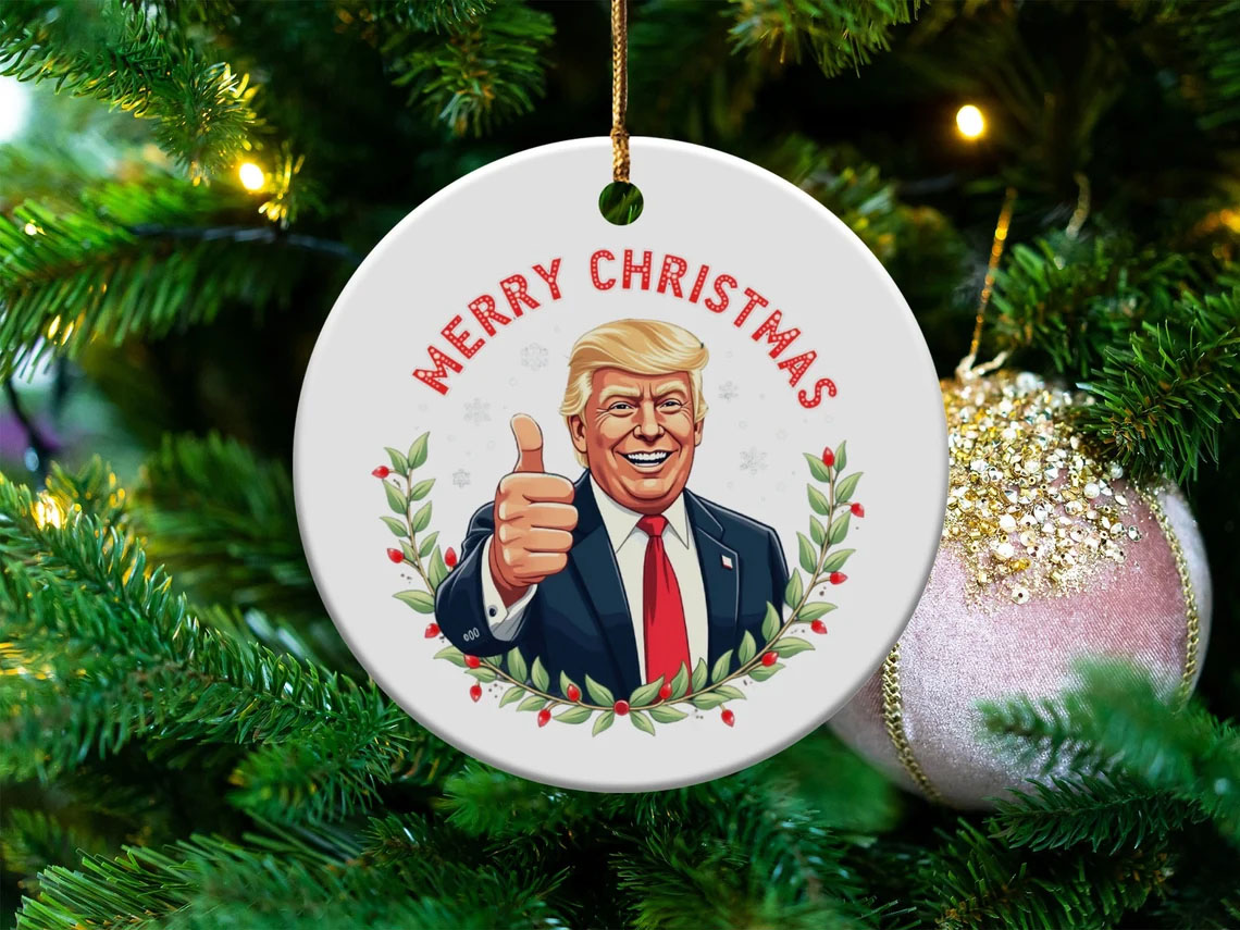 Trump 2024 Christmas Ornament, Merry Xmas Tree Decoration, Holiday Gift, Festive Home Decor, Trump Supporter Gift, Patriotic Christmas