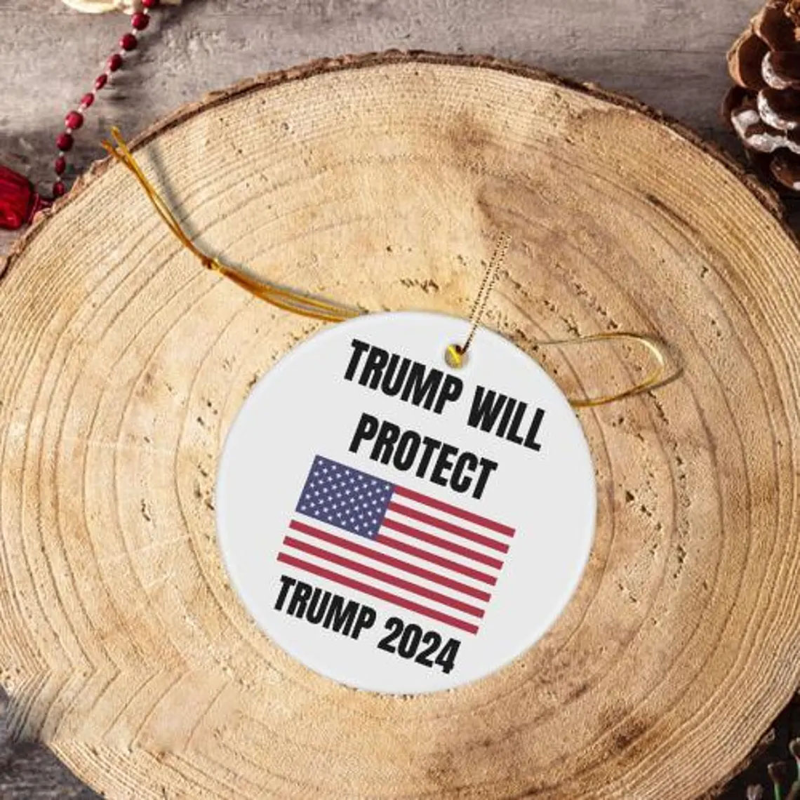 Trump 2024 Ornament Trump Will Protect Gift Ideas Election 2024 Gifts Xmas Round Car Hanging Ornament