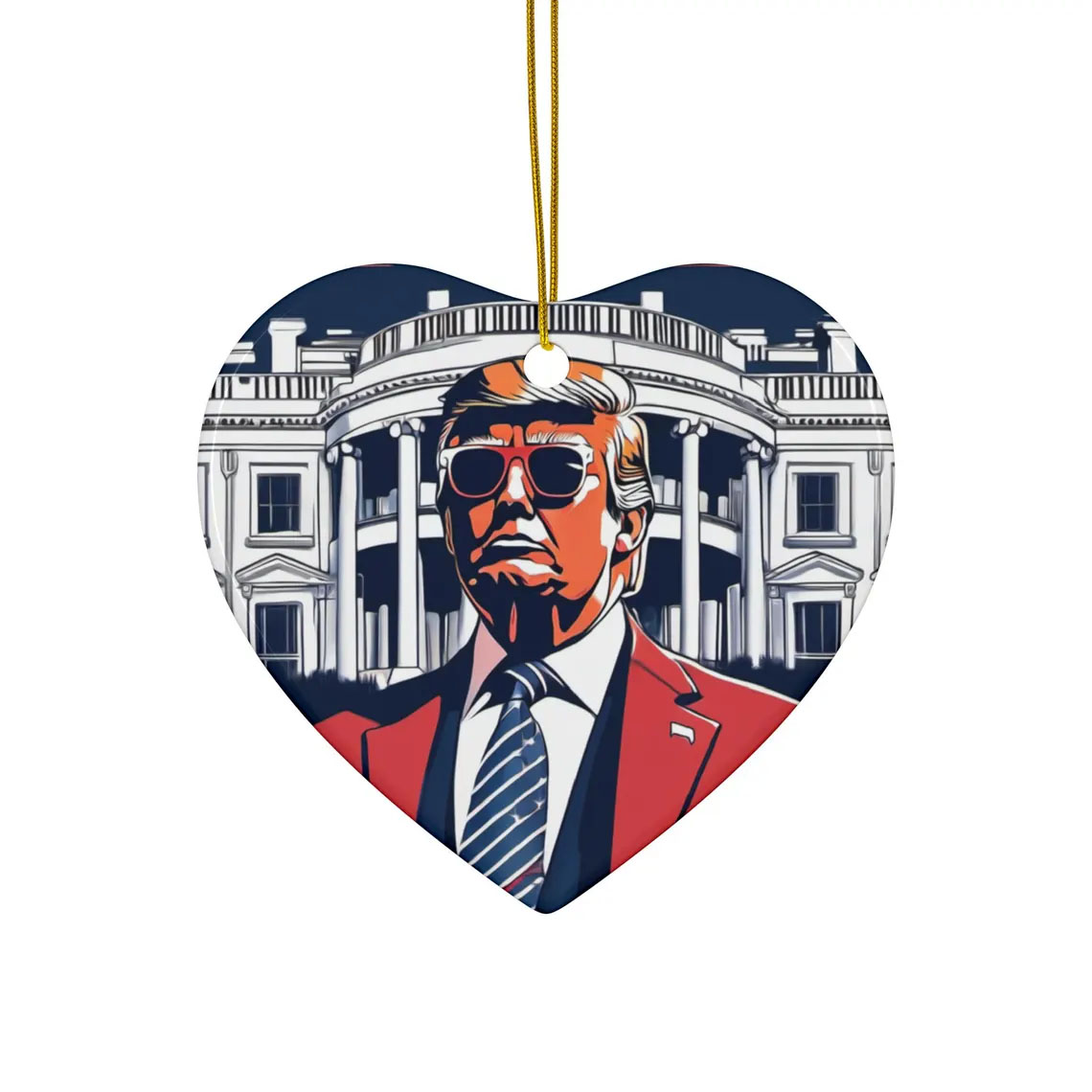 Trump 2024 Red Suit White House Keepsak Ceramic Ornament