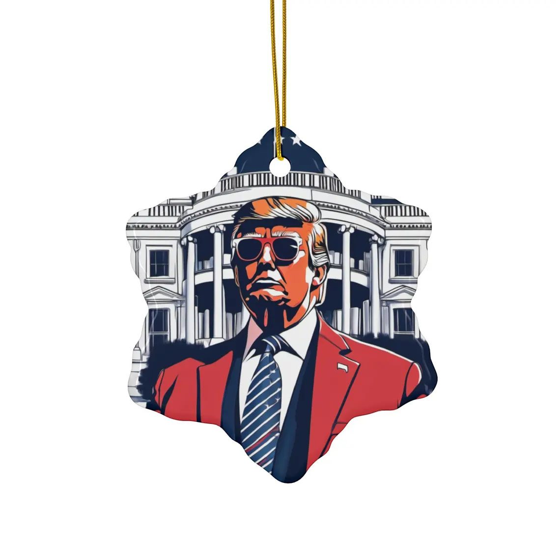 Trump 2024 Red Suit White House Keepsak Ceramic Ornament