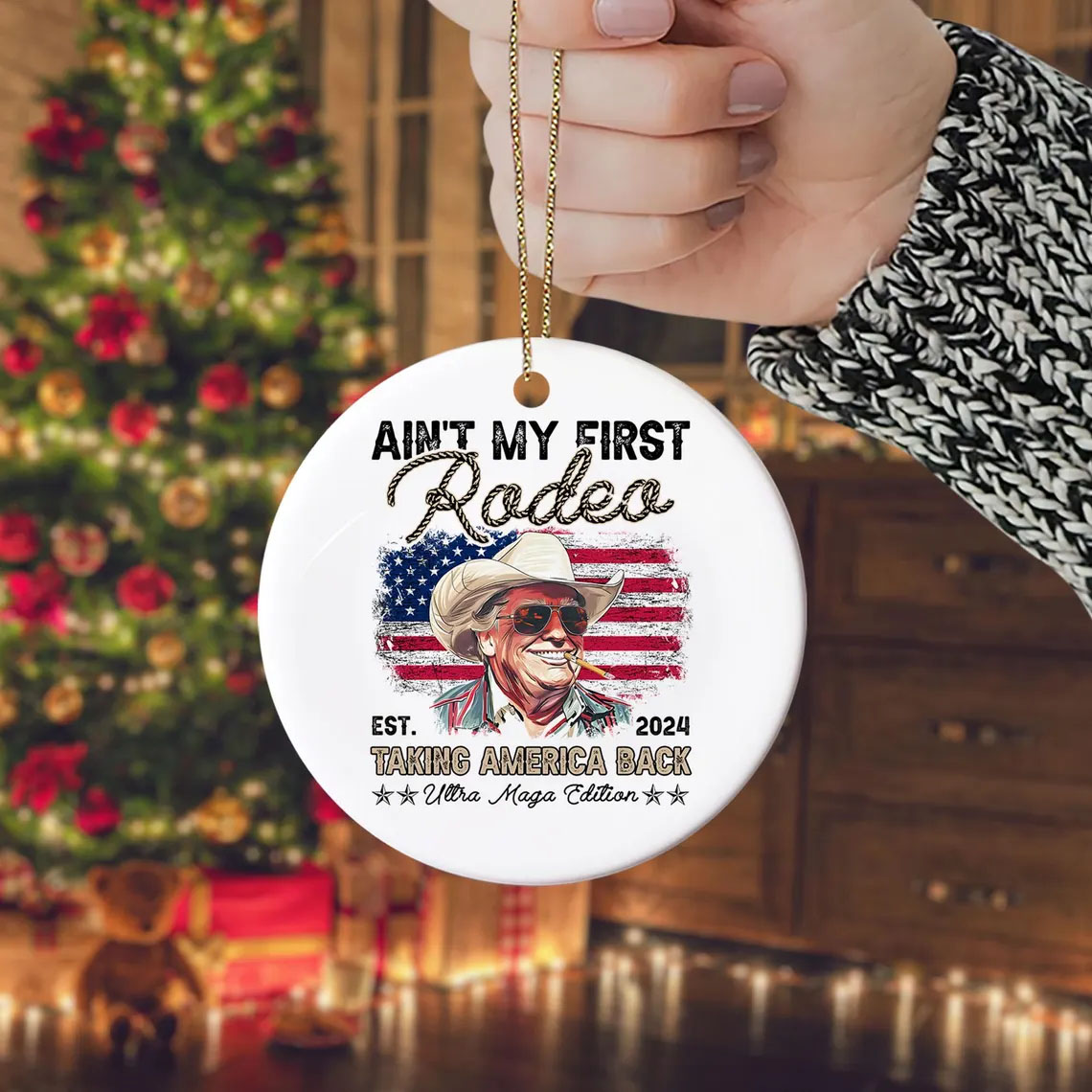 Trump Cowboy Rodeo Ornament, Trump 2024 Ornament, Taking America Back Ornament, Great Maga King, Trump Wanted For President Ornament