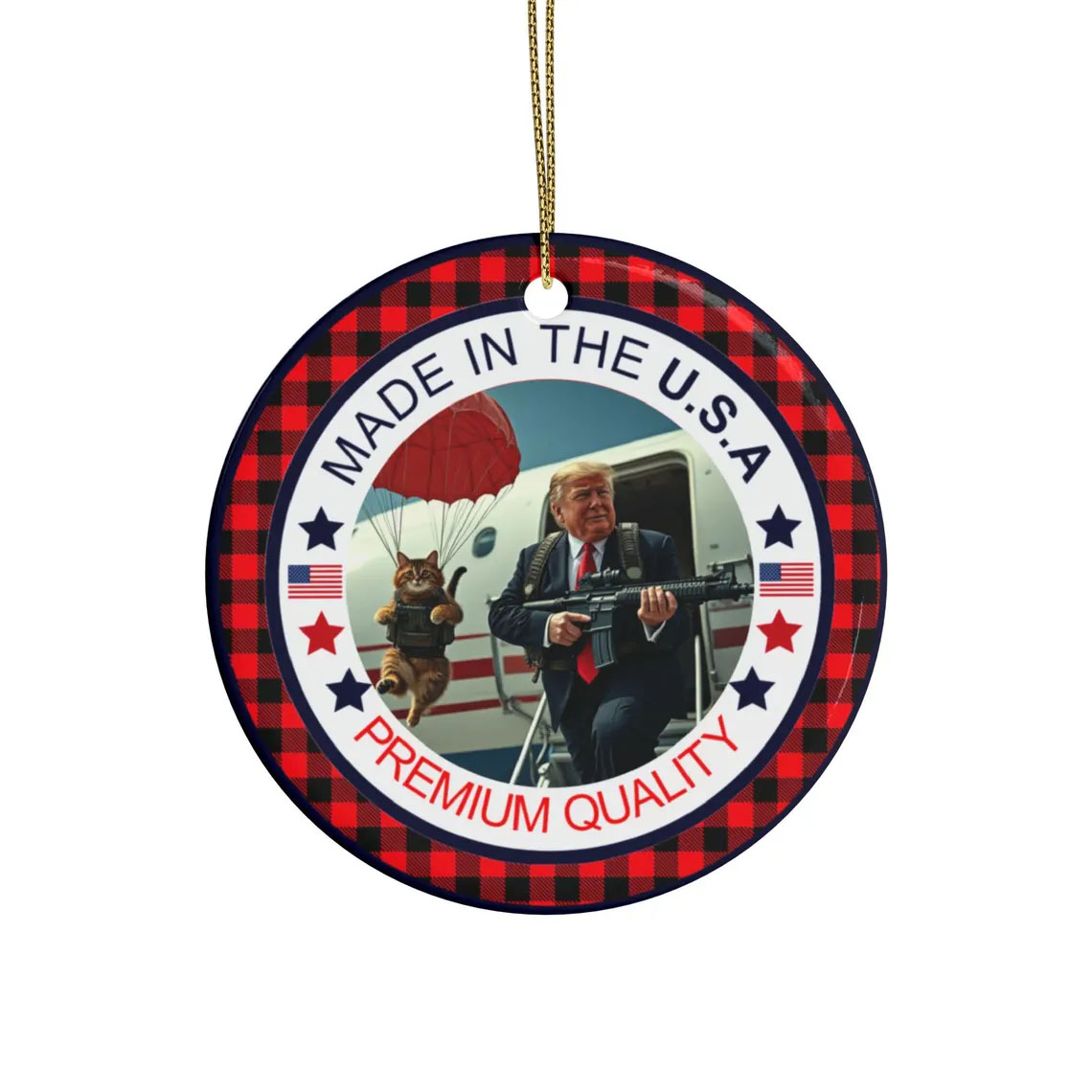 Trump ornament MAGA Military Cat Ceramic Christmas Ornament