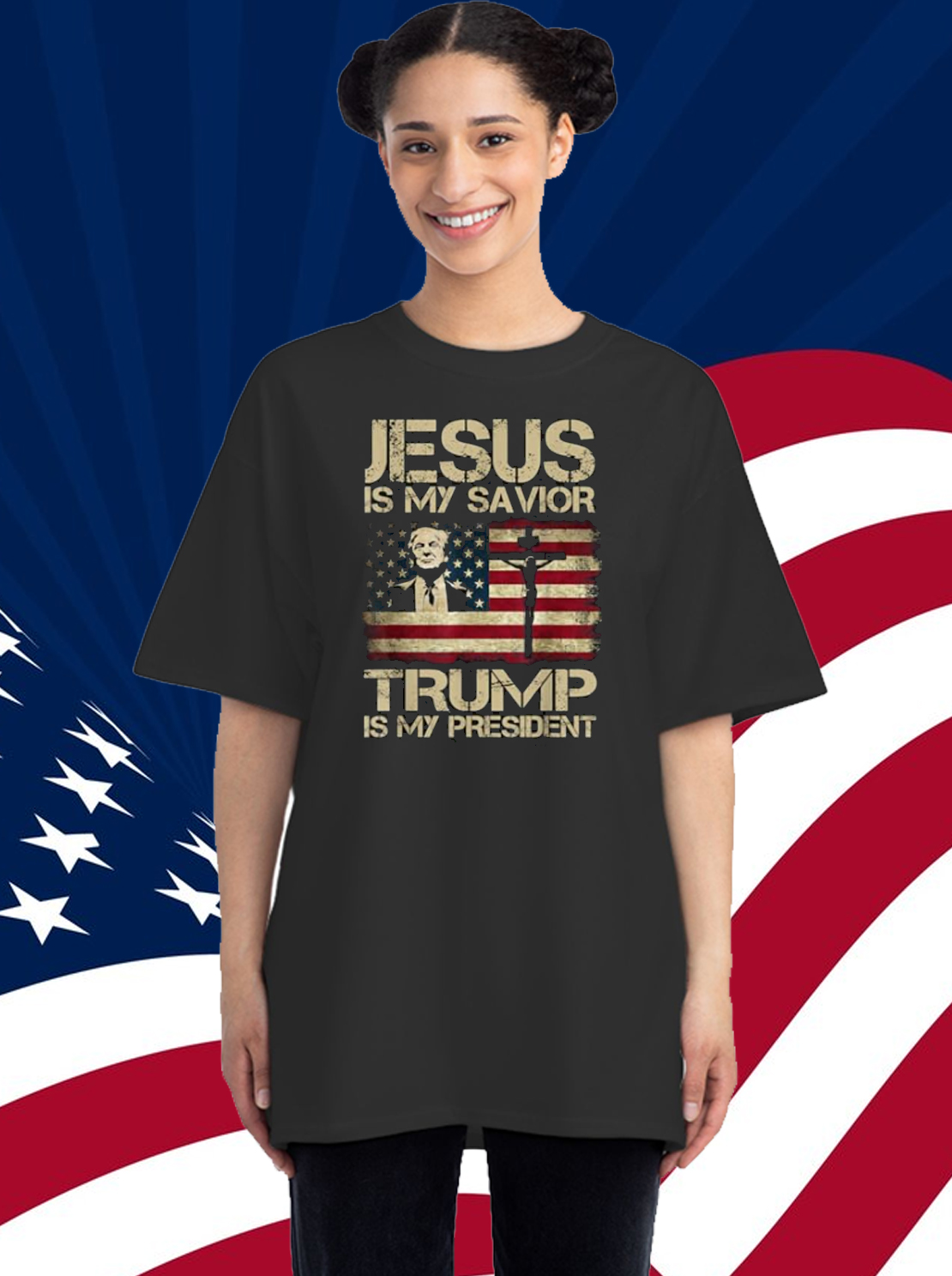 Jesus Is My Savior Trump Is My President Trump 2024 USA Flag T-Shirt