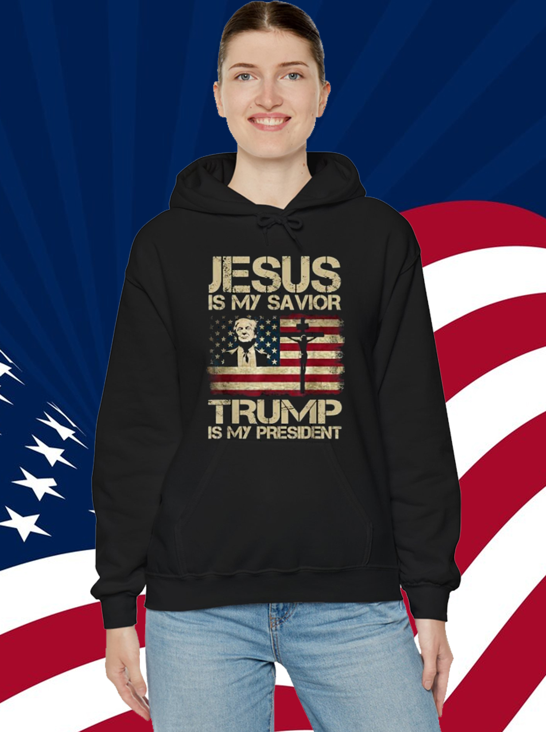 Jesus Is My Savior Trump Is My President Trump 2024 USA Flag T-Shirt