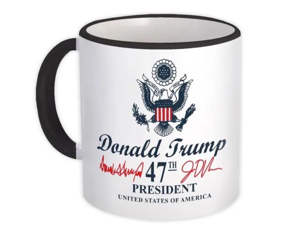 Signature Trump Mug Presidencial Seal 47Th President Black Rim Handle Coffee Mug