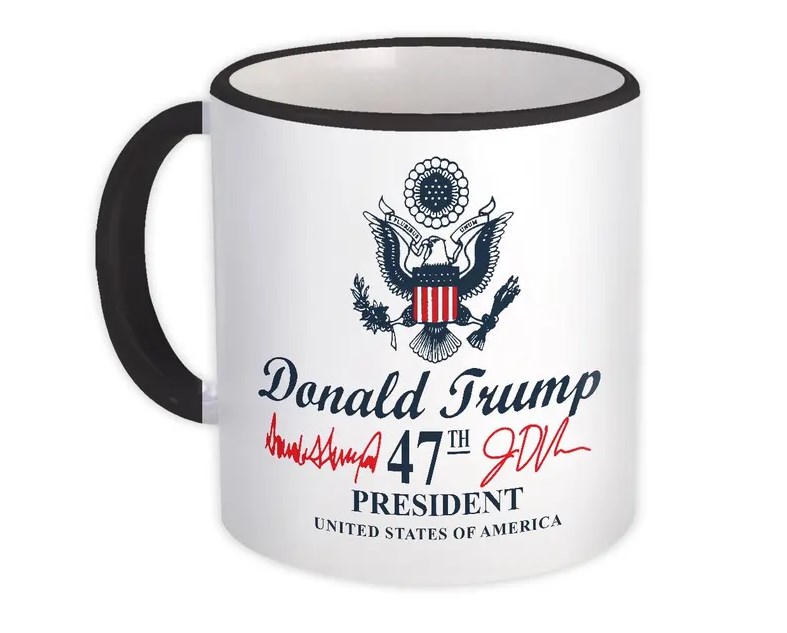 Signature Trump Mug Presidencial Seal 47Th President Black Rim Handle Coffee Mug
