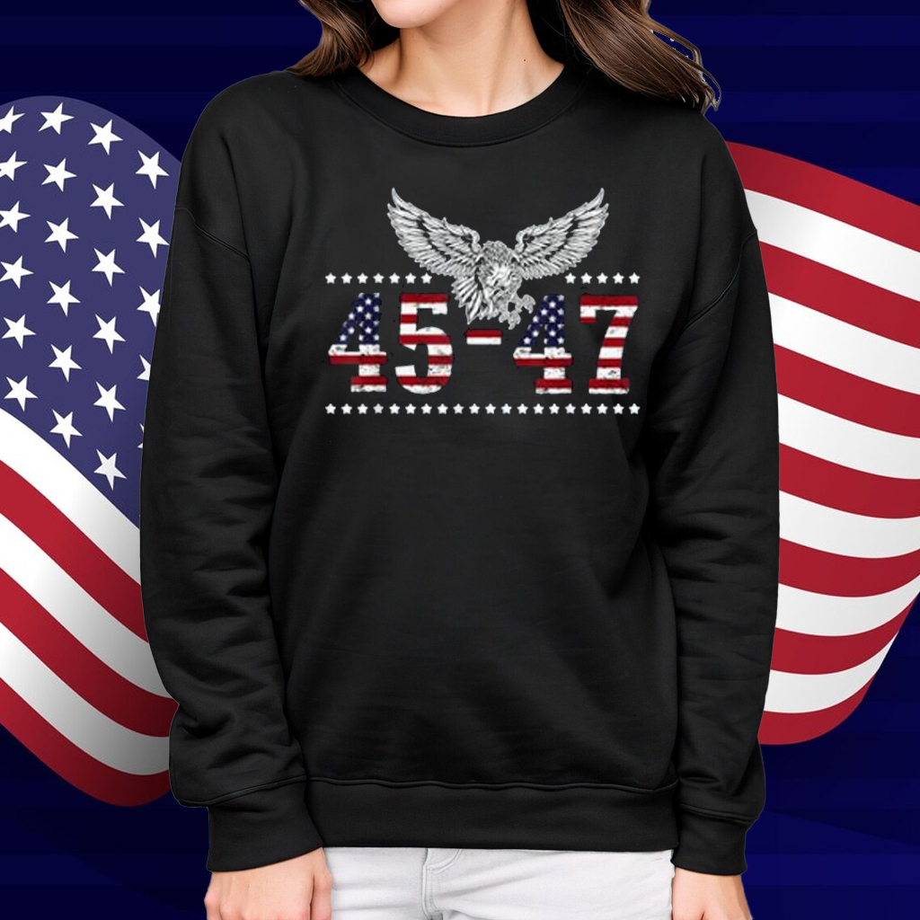 Trump 2024 President 45 and 47 American Flag Trump 2024 T-Shirt