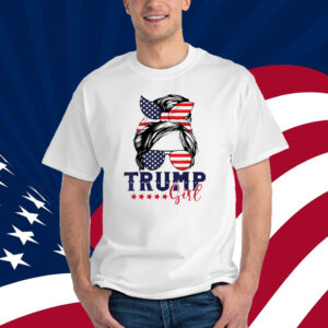 Trump Girl Messy Bun Trump 2024 Election American Flag T-Shirt