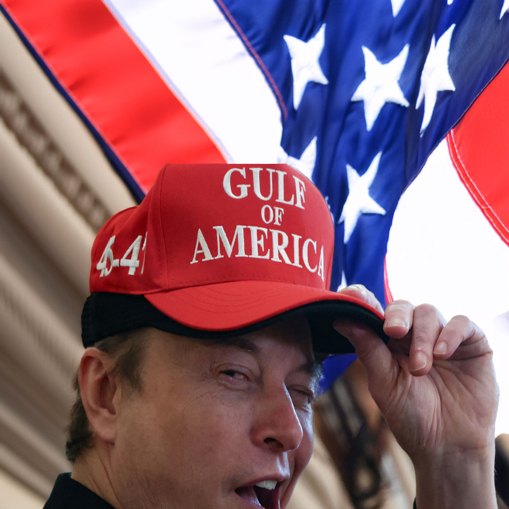 Elon Musk wears two hats including ‘Gulf of America’